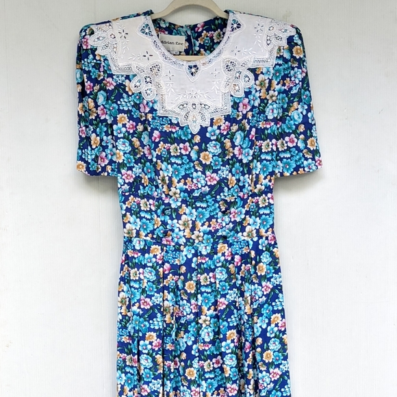 VINTAGE Adrian Lee ditsy floral lace collar dress cottagecore - Picture 5 of 11